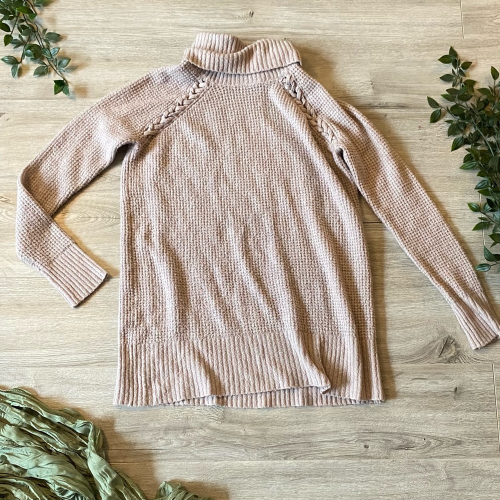 American Eagle Outfitters Lilac Cable-Accent Turtleneck Sweater